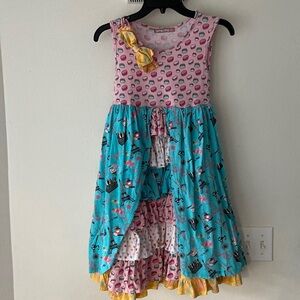 Jelly the pug girls dress size 14 pink, blue and yellow color